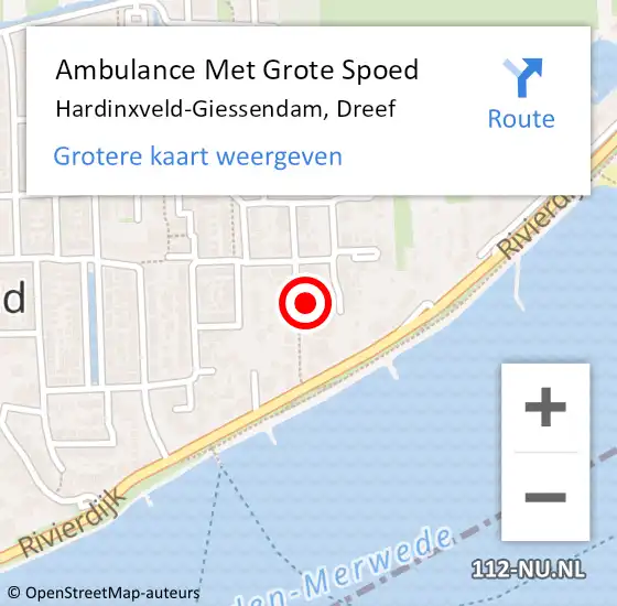 Locatie op kaart van de 112 melding: Ambulance Met Grote Spoed Naar Hardinxveld-Giessendam, Dreef op 3 juli 2024 23:37