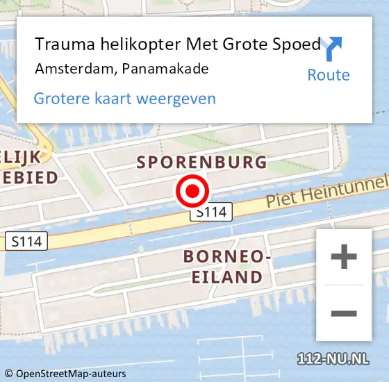 Locatie op kaart van de 112 melding: Trauma helikopter Met Grote Spoed Naar Amsterdam, Panamakade op 3 juli 2024 23:44