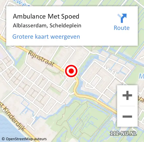 Locatie op kaart van de 112 melding: Ambulance Met Spoed Naar Alblasserdam, Scheldeplein op 4 juli 2024 00:44