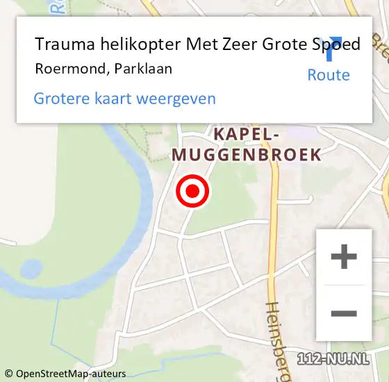 Locatie op kaart van de 112 melding: Trauma helikopter Met Zeer Grote Spoed Naar Roermond, Parklaan op 4 juli 2024 00:54