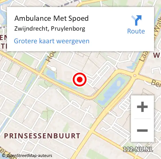 Locatie op kaart van de 112 melding: Ambulance Met Spoed Naar Zwijndrecht, Pruylenborg op 4 juli 2024 02:23