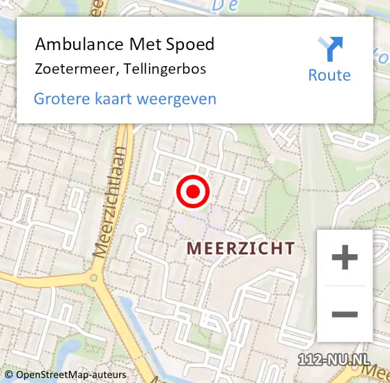 Locatie op kaart van de 112 melding: Ambulance Met Spoed Naar Zoetermeer, Tellingerbos op 4 juli 2024 03:44