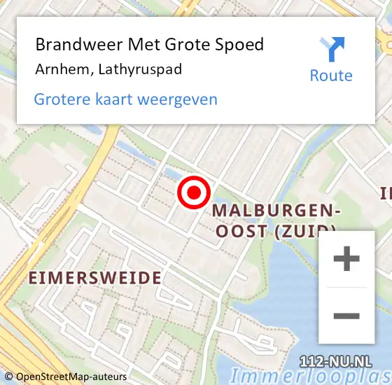 Locatie op kaart van de 112 melding: Brandweer Met Grote Spoed Naar Arnhem, Lathyruspad op 4 juli 2024 03:51