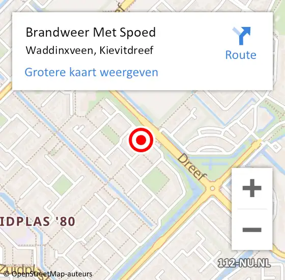 Locatie op kaart van de 112 melding: Brandweer Met Spoed Naar Waddinxveen, Kievitdreef op 4 juli 2024 04:04