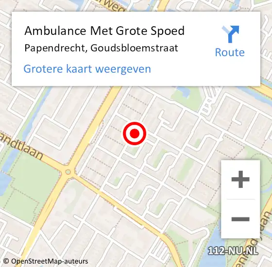 Locatie op kaart van de 112 melding: Ambulance Met Grote Spoed Naar Papendrecht, Goudsbloemstraat op 4 juli 2024 04:40