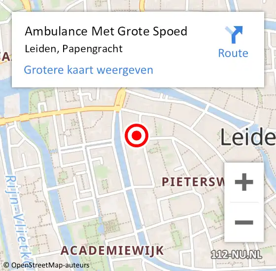 Locatie op kaart van de 112 melding: Ambulance Met Grote Spoed Naar Leiden, Papengracht op 4 juli 2024 05:00