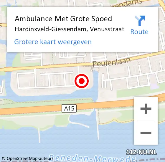 Locatie op kaart van de 112 melding: Ambulance Met Grote Spoed Naar Hardinxveld-Giessendam, Venusstraat op 4 juli 2024 05:01