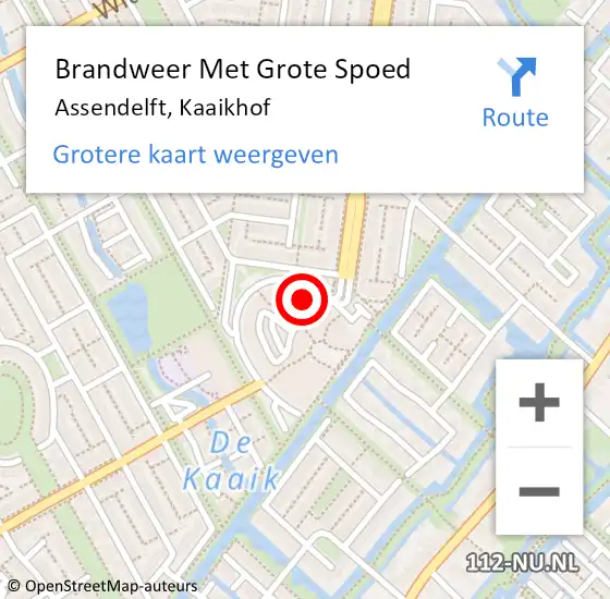 Locatie op kaart van de 112 melding: Brandweer Met Grote Spoed Naar Assendelft, Kaaikhof op 4 juli 2024 05:13