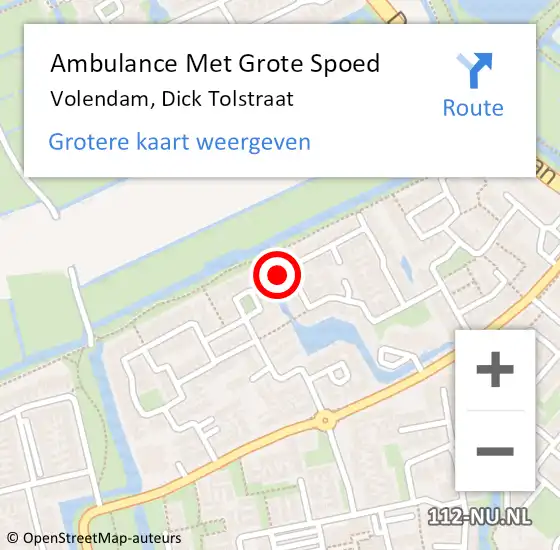 Locatie op kaart van de 112 melding: Ambulance Met Grote Spoed Naar Volendam, Dick Tolstraat op 4 juli 2024 05:38