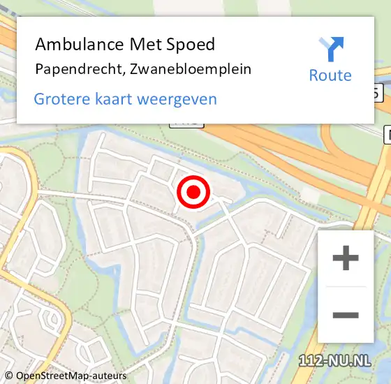 Locatie op kaart van de 112 melding: Ambulance Met Spoed Naar Papendrecht, Zwanebloemplein op 4 juli 2024 06:11