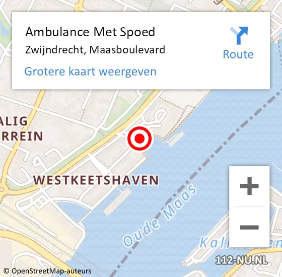 Locatie op kaart van de 112 melding: Ambulance Met Spoed Naar Zwijndrecht, Maasboulevard op 4 juli 2024 06:51