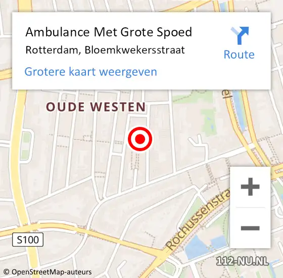 Locatie op kaart van de 112 melding: Ambulance Met Grote Spoed Naar Rotterdam, Bloemkwekersstraat op 4 juli 2024 06:52