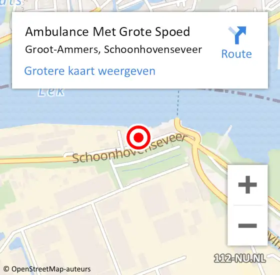 Locatie op kaart van de 112 melding: Ambulance Met Grote Spoed Naar Groot-Ammers, Schoonhovenseveer op 4 juli 2024 07:14