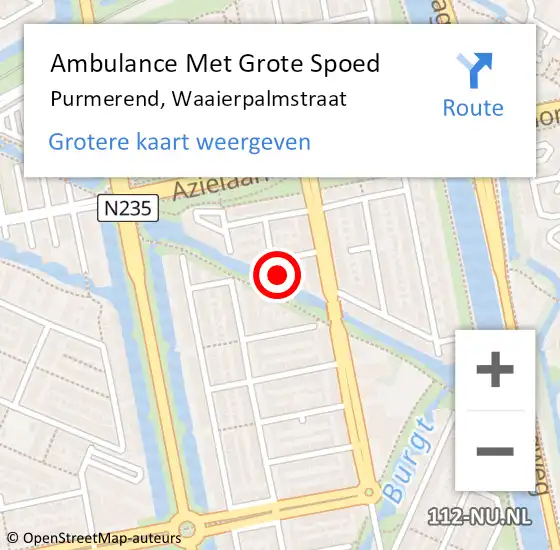 Locatie op kaart van de 112 melding: Ambulance Met Grote Spoed Naar Purmerend, Waaierpalmstraat op 4 juli 2024 07:59