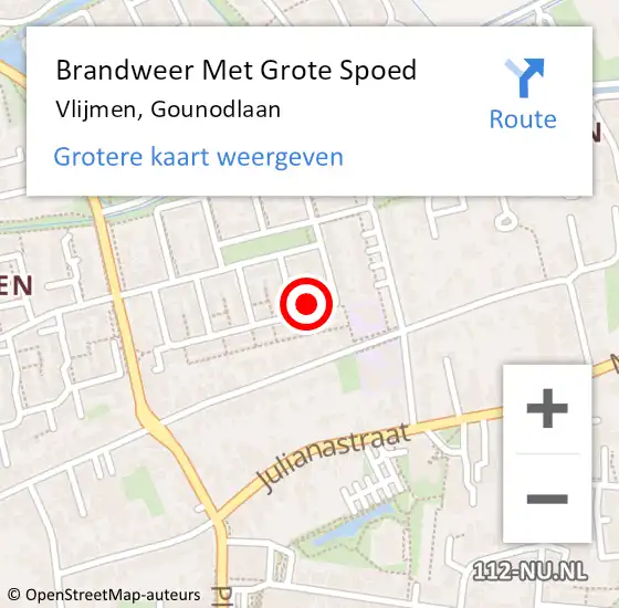 Locatie op kaart van de 112 melding: Brandweer Met Grote Spoed Naar Vlijmen, Gounodlaan op 4 juli 2024 08:16