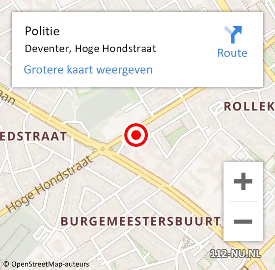 Locatie op kaart van de 112 melding: Politie Deventer, Hoge Hondstraat op 4 juli 2024 08:27