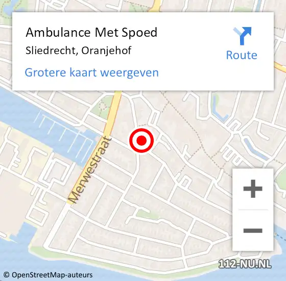 Locatie op kaart van de 112 melding: Ambulance Met Spoed Naar Sliedrecht, Oranjehof op 4 juli 2024 08:28