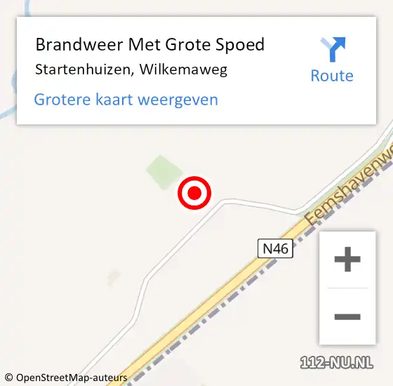 Locatie op kaart van de 112 melding: Brandweer Met Grote Spoed Naar Startenhuizen, Wilkemaweg op 4 juli 2024 08:58