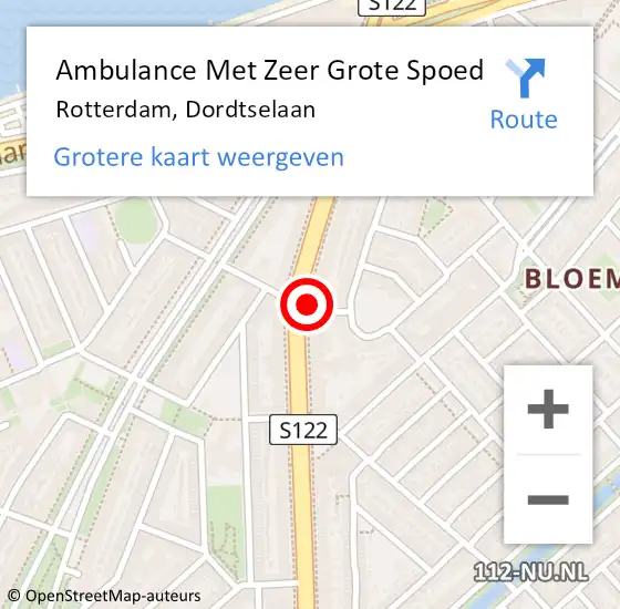 Locatie op kaart van de 112 melding: Ambulance Met Zeer Grote Spoed Naar Rotterdam, Dordtselaan op 4 juli 2024 09:11