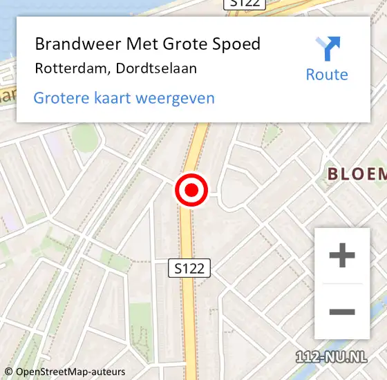 Locatie op kaart van de 112 melding: Brandweer Met Grote Spoed Naar Rotterdam, Dordtselaan op 4 juli 2024 09:11