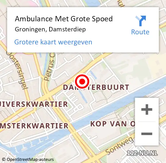 Locatie op kaart van de 112 melding: Ambulance Met Grote Spoed Naar Groningen, Damsterdiep op 4 juli 2024 09:12