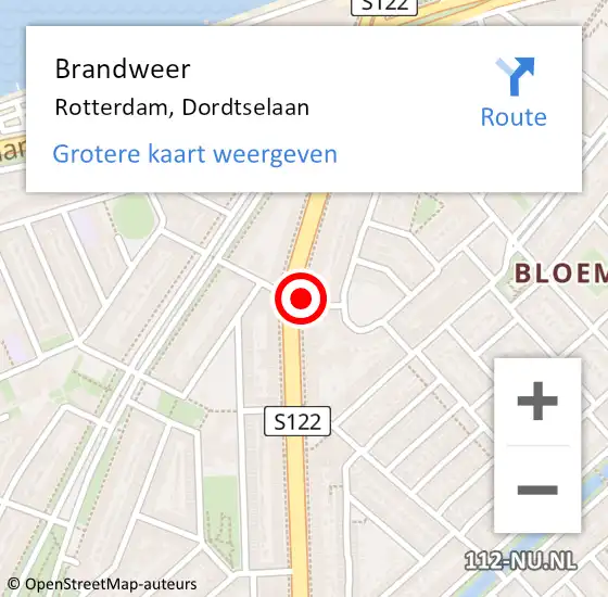 Locatie op kaart van de 112 melding: Brandweer Rotterdam, Dordtselaan op 4 juli 2024 09:13