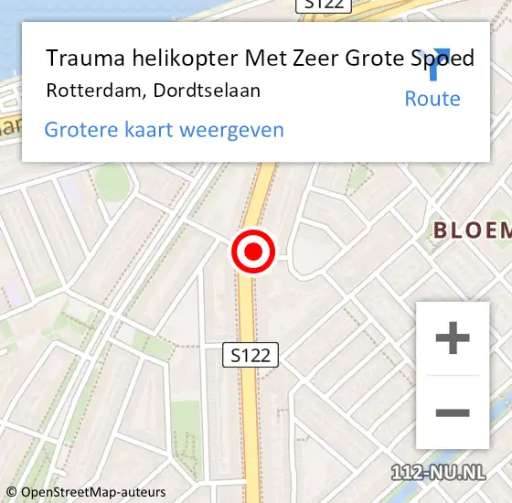 Locatie op kaart van de 112 melding: Trauma helikopter Met Zeer Grote Spoed Naar Rotterdam, Dordtselaan op 4 juli 2024 09:13