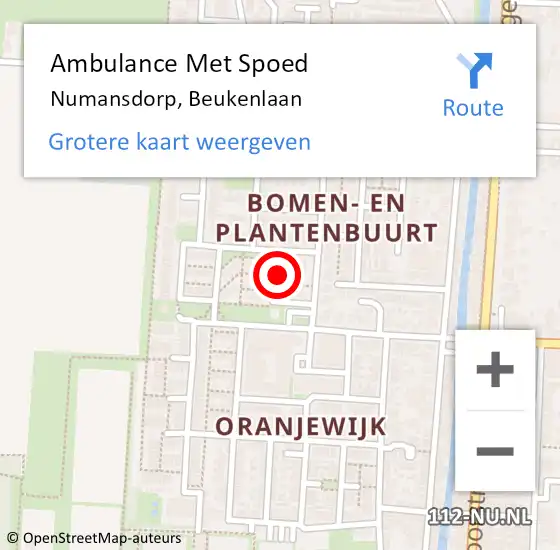 Locatie op kaart van de 112 melding: Ambulance Met Spoed Naar Numansdorp, Beukenlaan op 4 juli 2024 09:23