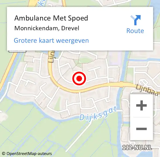 Locatie op kaart van de 112 melding: Ambulance Met Spoed Naar Monnickendam, Drevel op 4 juli 2024 09:29