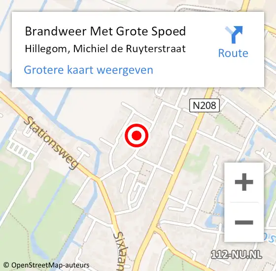 Locatie op kaart van de 112 melding: Brandweer Met Grote Spoed Naar Hillegom, Michiel de Ruyterstraat op 4 juli 2024 09:45