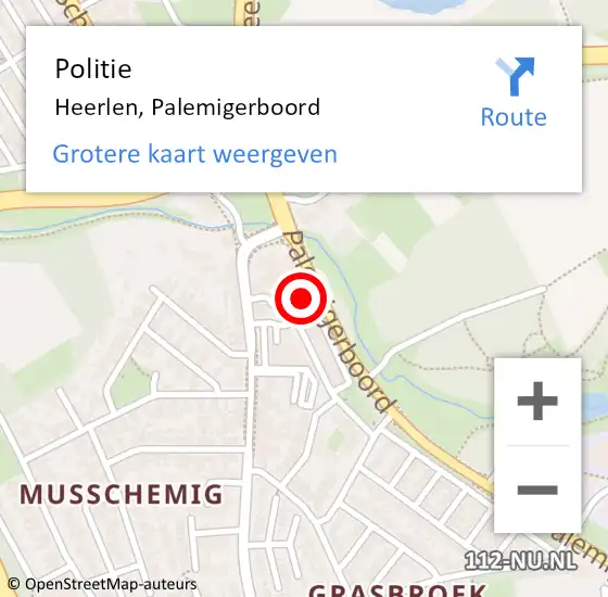 Locatie op kaart van de 112 melding: Politie Heerlen, Palemigerboord op 4 juli 2024 09:50