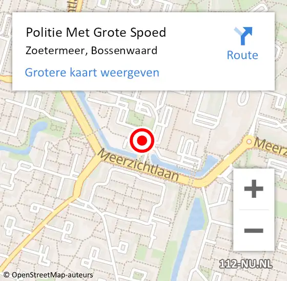 Locatie op kaart van de 112 melding: Politie Met Grote Spoed Naar Zoetermeer, Bossenwaard op 4 juli 2024 09:57