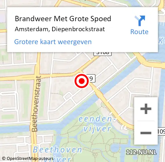 Locatie op kaart van de 112 melding: Brandweer Met Grote Spoed Naar Amsterdam, Diepenbrockstraat op 4 juli 2024 09:59