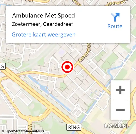 Locatie op kaart van de 112 melding: Ambulance Met Spoed Naar Zoetermeer, Gaardedreef op 4 juli 2024 10:29