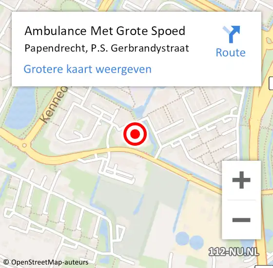Locatie op kaart van de 112 melding: Ambulance Met Grote Spoed Naar Papendrecht, P.S. Gerbrandystraat op 4 juli 2024 10:32