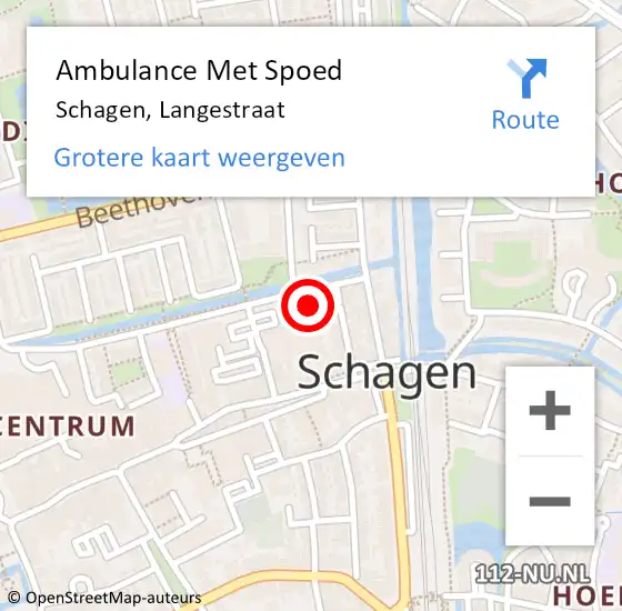 Locatie op kaart van de 112 melding: Ambulance Met Spoed Naar Schagen, Langestraat op 4 juli 2024 10:37