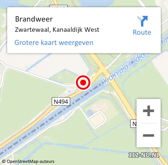 Locatie op kaart van de 112 melding: Brandweer Zwartewaal, Kanaaldijk West op 4 juli 2024 10:39