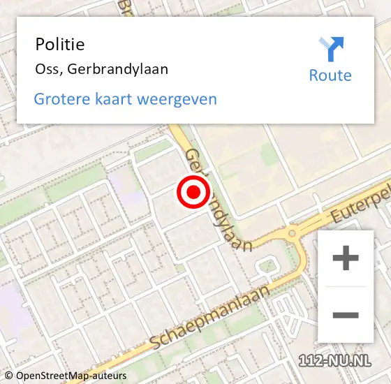 Locatie op kaart van de 112 melding: Politie Oss, Gerbrandylaan op 4 juli 2024 10:43