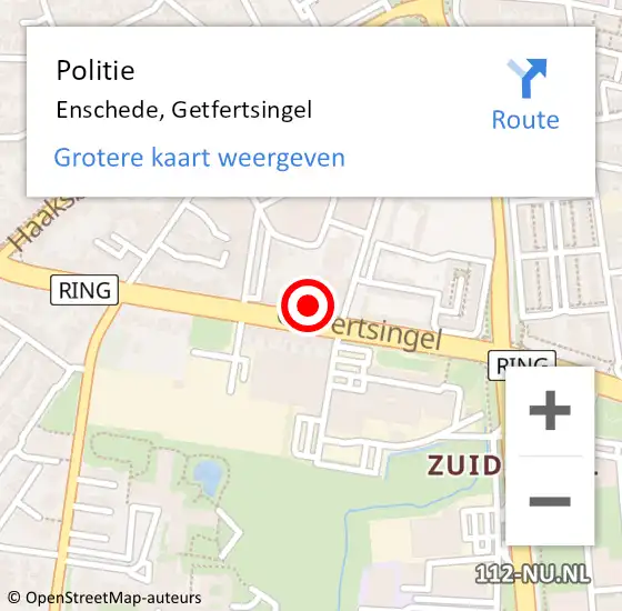 Locatie op kaart van de 112 melding: Politie Enschede, Getfertsingel op 4 juli 2024 10:45