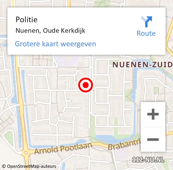 Locatie op kaart van de 112 melding: Politie Nuenen, Oude Kerkdijk op 4 juli 2024 10:56