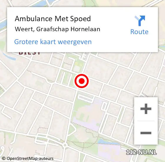 Locatie op kaart van de 112 melding: Ambulance Met Spoed Naar Weert, Graafschap Hornelaan op 4 juli 2024 10:58