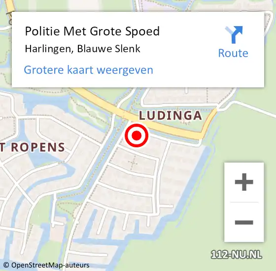 Locatie op kaart van de 112 melding: Politie Met Grote Spoed Naar Harlingen, Blauwe Slenk op 4 juli 2024 11:04