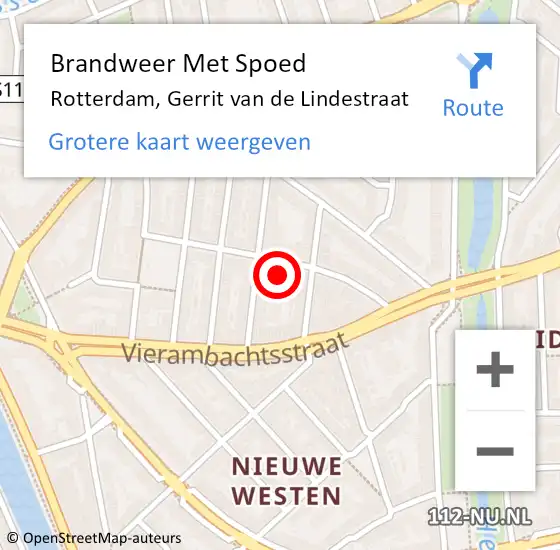 Locatie op kaart van de 112 melding: Brandweer Met Spoed Naar Rotterdam, Gerrit van de Lindestraat op 4 juli 2024 11:04