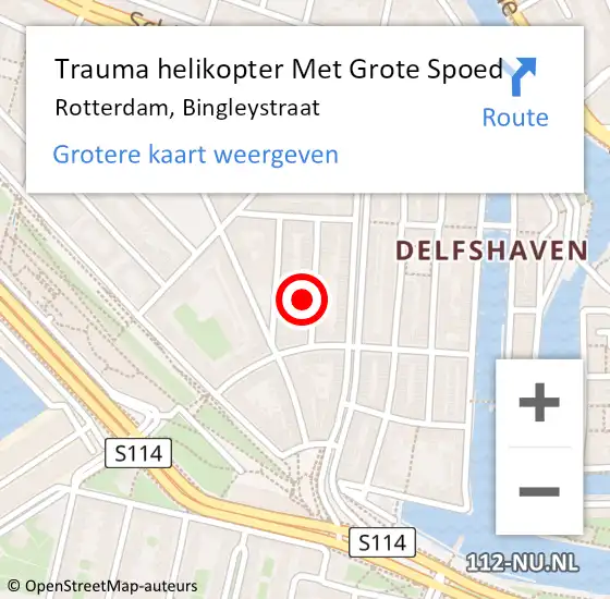 Locatie op kaart van de 112 melding: Trauma helikopter Met Grote Spoed Naar Rotterdam, Bingleystraat op 4 juli 2024 11:15