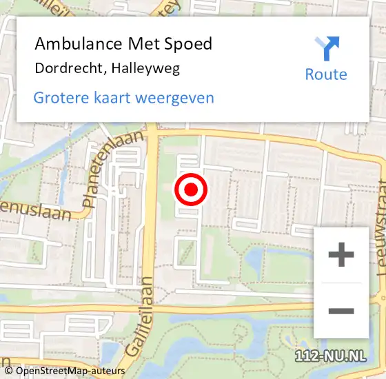 Locatie op kaart van de 112 melding: Ambulance Met Spoed Naar Dordrecht, Halleyweg op 4 juli 2024 11:20