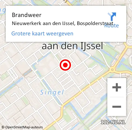 Locatie op kaart van de 112 melding: Brandweer Nieuwerkerk aan den IJssel, Bospolderstraat op 4 juli 2024 11:21