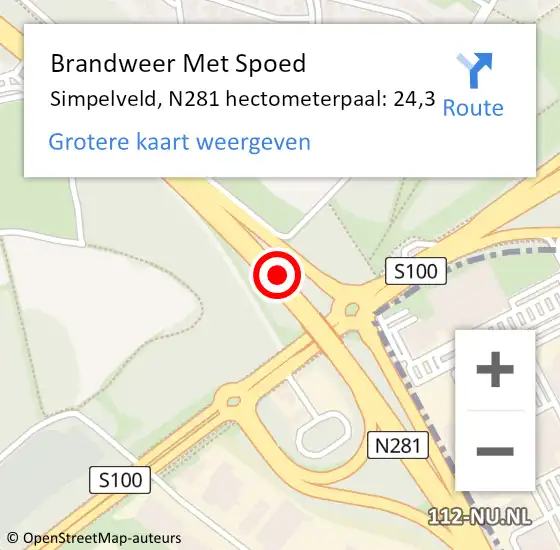 Locatie op kaart van de 112 melding: Brandweer Met Spoed Naar Simpelveld, N281 hectometerpaal: 24,3 op 4 juli 2024 11:25