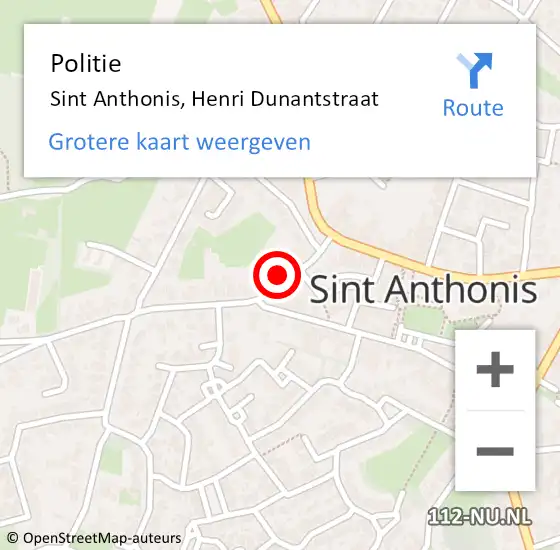 Locatie op kaart van de 112 melding: Politie Sint Anthonis, Henri Dunantstraat op 4 juli 2024 11:31