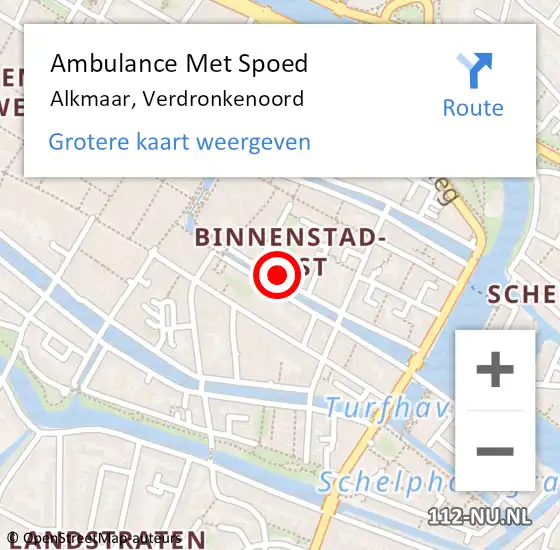 Locatie op kaart van de 112 melding: Ambulance Met Spoed Naar Alkmaar, Verdronkenoord op 4 juli 2024 11:36