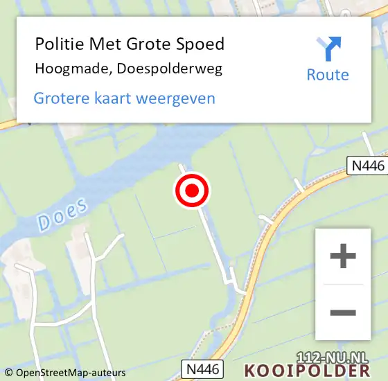 Locatie op kaart van de 112 melding: Politie Met Grote Spoed Naar Hoogmade, Doespolderweg op 4 juli 2024 11:40